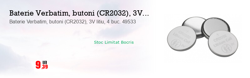 Baterie Verbatim, butoni (CR2032), 3V litiu, 4 buc. 49533
