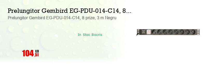 Prelungitor Gembird EG-PDU-014-C14, 8 prize, 3 m Negru