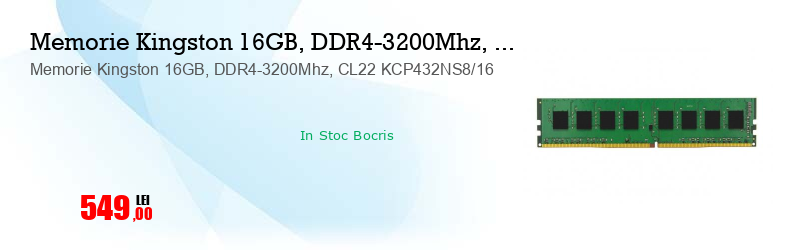 Memorie Kingston 16GB, DDR4-3200Mhz, CL22 KCP432NS8/16