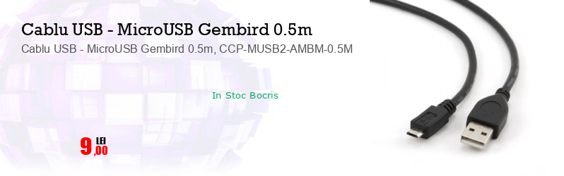 Cablu USB - MicroUSB Gembird 0.5m, CCP-MUSB2-AMBM-0.5M