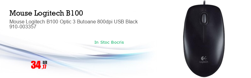 Mouse Logitech B100 Optic 3 Butoane 800dpi USB Black 910-003357