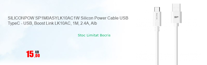 SILICONPOW SP1M0ASYLK10AC1W Silicon Power Cable USB TypeC - USB, Boost Link LK10AC, 1M, 2.4A, Alb