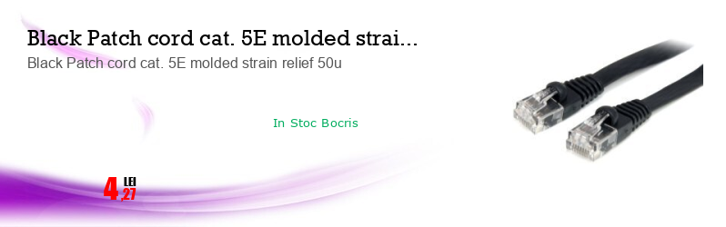 Black Patch cord cat. 5E molded strain relief 50u