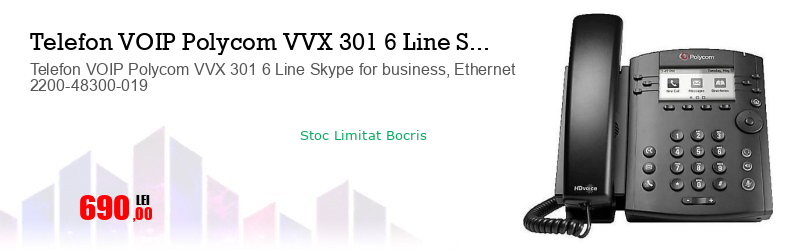 Telefon VOIP Polycom VVX 301 6 Line Skype for business, Ethernet 2200-48300-019 