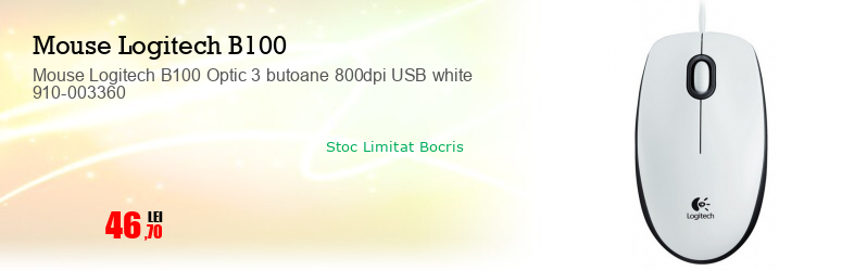 Mouse Logitech B100 Optic 3 butoane 800dpi USB white 910-003360