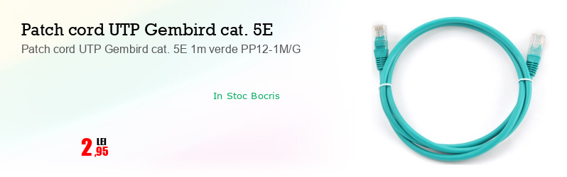 Patch cord UTP Gembird cat. 5E 1m verde PP12-1M/G