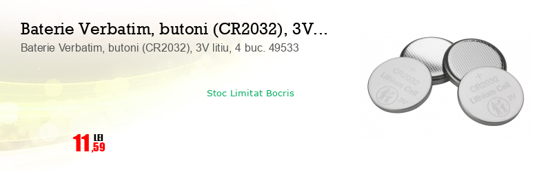 Baterie Verbatim, butoni (CR2032), 3V litiu, 4 buc. 49533