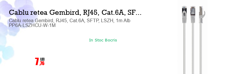 Cablu retea Gembird, RJ45, Cat.6A, SFTP, LSZH, 1m Alb PP6A-LSZHCU-W-1M