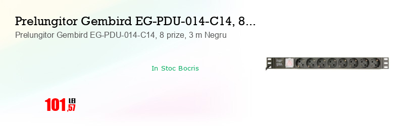 Prelungitor Gembird EG-PDU-014-C14, 8 prize, 3 m Negru