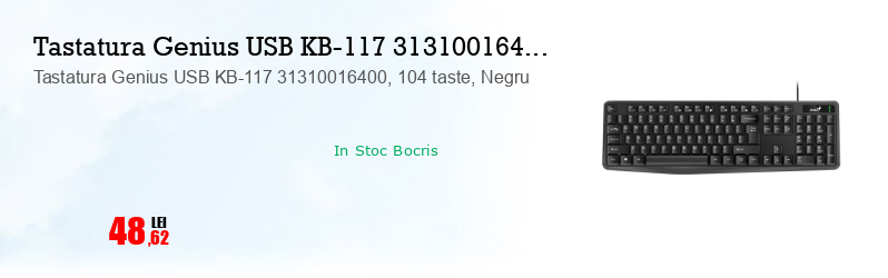 Tastatura Genius USB KB-117 31310016400, 104 taste, Negru