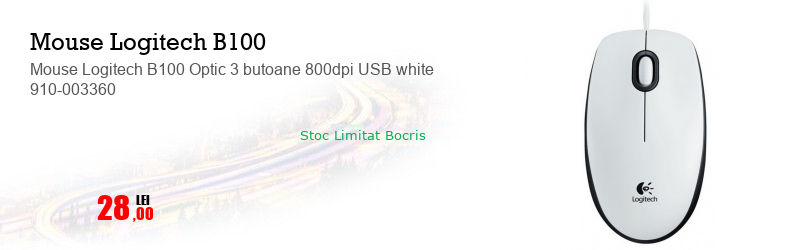 Mouse Logitech B100 Optic 3 butoane 800dpi USB white 910-003360