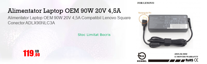 Alimentator Laptop OEM 90W 20V 4,5A Compatibil Lenovo Square Conector ADLX90NLC3A