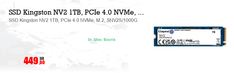 SSD Kingston NV2 1TB, PCIe 4.0 NVMe, M.2, SNV2S/1000G