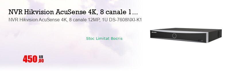 NVR Hikvision AcuSense 4K, 8 canale 12MP, 1U DS-7608NXI-K1