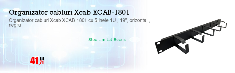 Organizator cabluri Xcab XCAB-1801 cu 5 inele 1U , 19", orizontal , negru
