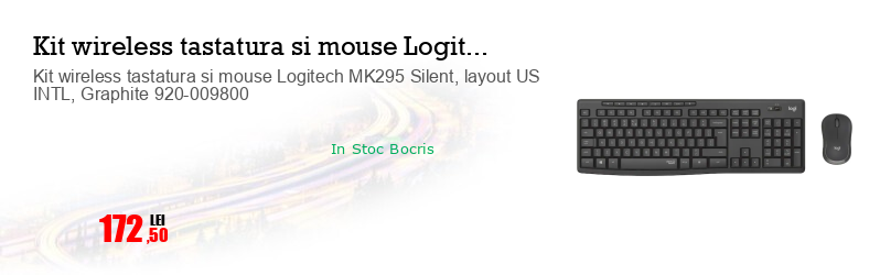 Kit wireless tastatura si mouse Logitech MK295 Silent, layout US INTL, Graphite 920-009800