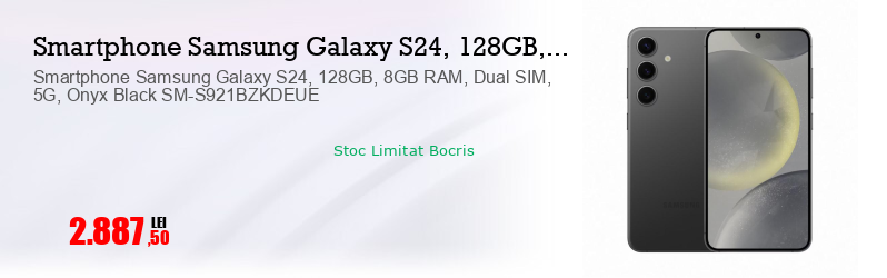 Smartphone Samsung Galaxy S24, 128GB, 8GB RAM, Dual SIM, 5G, Onyx Black SM-S921BZKDEUE