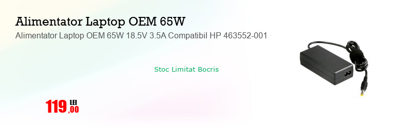 Alimentator Laptop OEM 65W 18.5V 3.5A Compatibil HP 463552-001