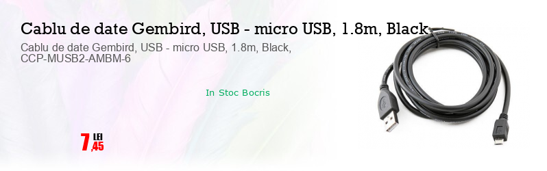 Cablu de date Gembird, USB - micro USB, 1.8m, Black, CCP-MUSB2-AMBM-6