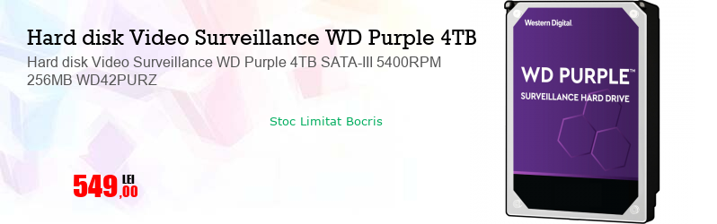 Hard disk Video Surveillance WD Purple 4TB SATA-III 5400RPM 256MB WD42PURZ