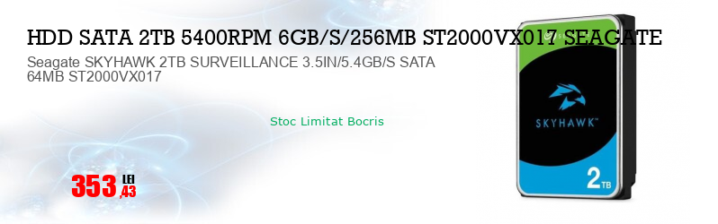Seagate SKYHAWK 2TB SURVEILLANCE 3.5IN/5.4GB/S SATA 64MB ST2000VX017