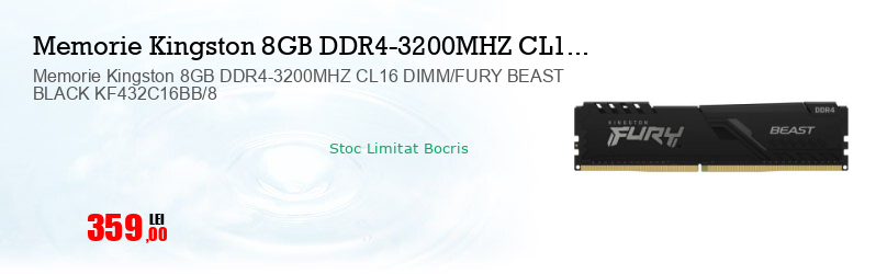 Memorie Kingston 8GB DDR4-3200MHZ CL16 DIMM/FURY BEAST BLACK KF432C16BB/8