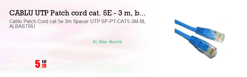 Cablu Patch Cord cat 5e 3m Spacer UTP SP-PT-CAT5-3M-BL ALBASTRU