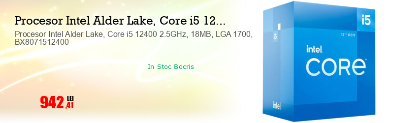 Procesor Intel Alder Lake, Core i5 12400 2.5GHz, 18MB, LGA 1700, BX8071512400
