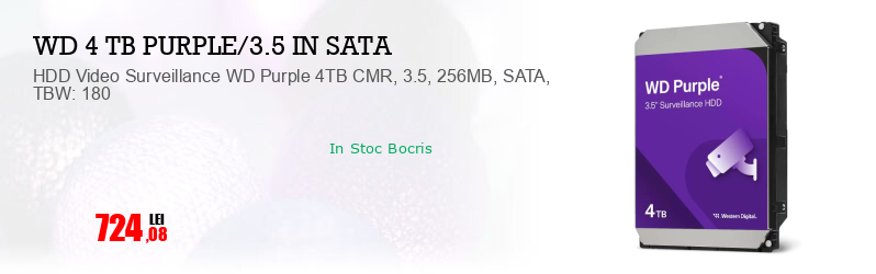HDD Video Surveillance WD Purple 4TB CMR, 3.5, 256MB, SATA, TBW: 180