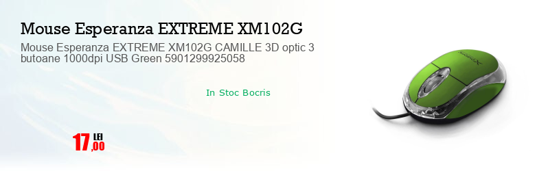 Mouse Esperanza EXTREME XM102G CAMILLE 3D optic 3 butoane 1000dpi USB Green 5901299925058