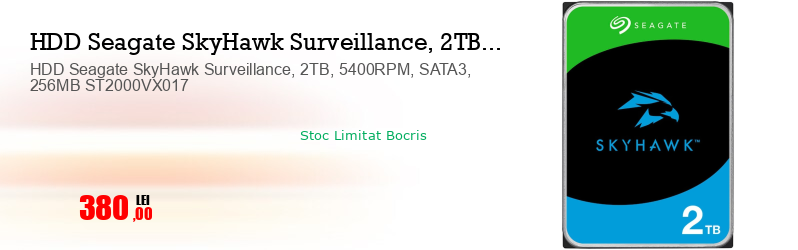 HDD Seagate SkyHawk Surveillance, 2TB, 5400RPM, SATA3, 256MB ST2000VX017