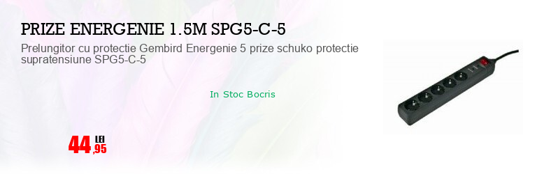 Prelungitor cu protectie Gembird Energenie 5 prize schuko protectie supratensiune SPG5-C-5