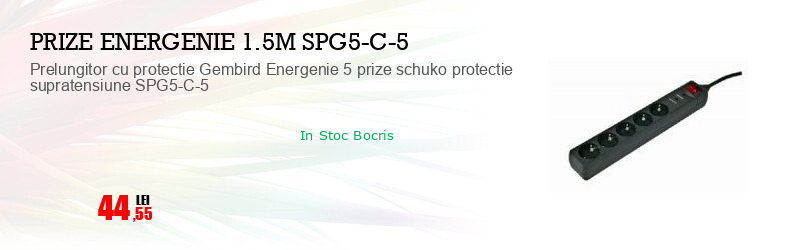 Prelungitor cu protectie Gembird Energenie 5 prize schuko protectie supratensiune SPG5-C-5