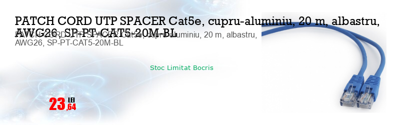 PATCH CORD UTP SPACER Cat5e, cupru-aluminiu, 20 m, albastru, AWG26, SP-PT-CAT5-20M-BL