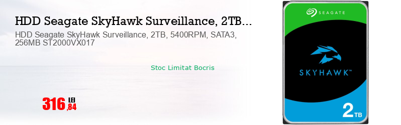 HDD Seagate SkyHawk Surveillance, 2TB, 5400RPM, SATA3, 256MB ST2000VX017