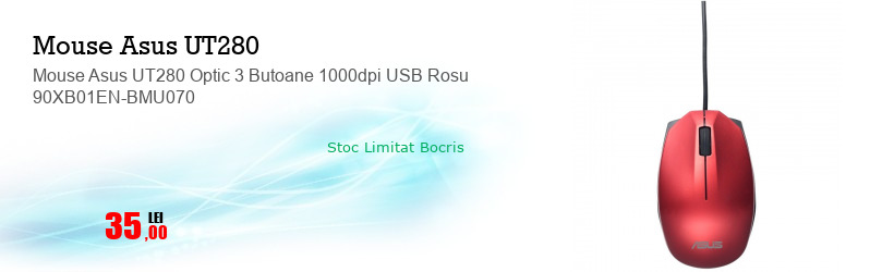 Mouse Asus UT280 Optic 3 Butoane 1000dpi USB Rosu 90XB01EN-BMU070
