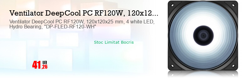 Ventilator DeepCool PC RF120W, 120x120x25 mm, 4 white LED, Hydro Bearing, "DP-FLED-RF120-WH"