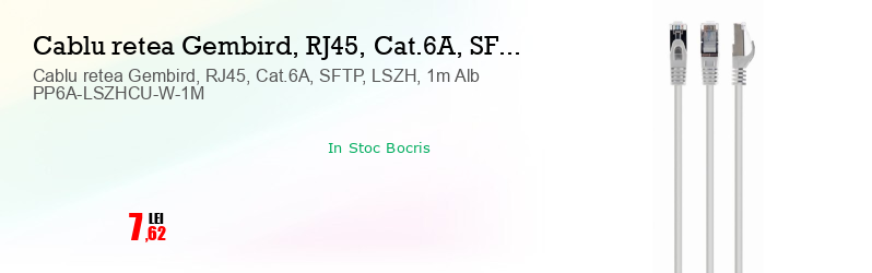 Cablu retea Gembird, RJ45, Cat.6A, SFTP, LSZH, 1m Alb PP6A-LSZHCU-W-1M