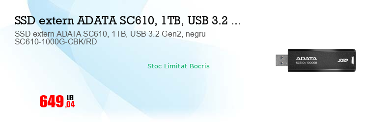 SSD extern ADATA SC610, 1TB, USB 3.2 Gen2, negru SC610-1000G-CBK/RD