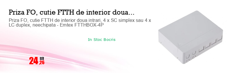 Priza FO, cutie FTTH de interior doua intrari, 4 x SC simplex sau 4 x LC duplex, neechipata - Emtex FTTHBOX-4P