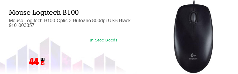 Mouse Logitech B100 Optic 3 Butoane 800dpi USB Black 910-003357