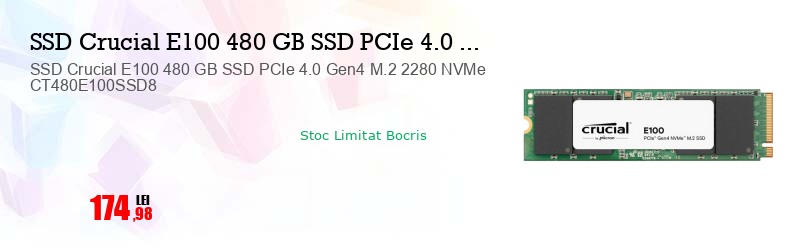 SSD Crucial E100 480 GB SSD PCIe 4.0 Gen4 M.2 2280 NVMe CT480E100SSD8