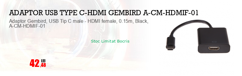 Adaptor Gembird, USB Tip C male - HDMI female, 0.15m, Black, A-CM-HDMIF-01