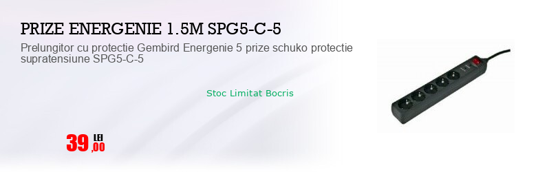 Prelungitor cu protectie Gembird Energenie 5 prize schuko protectie supratensiune SPG5-C-5