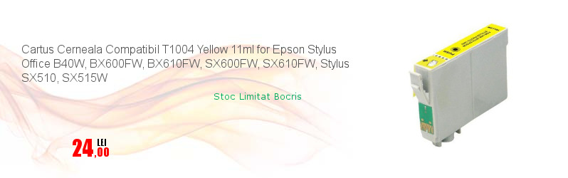 Cartus Cerneala Compatibil T1004 Yellow 11ml for Epson Stylus Office B40W, BX600FW, BX610FW, SX600FW, SX610FW, Stylus SX510, SX515W