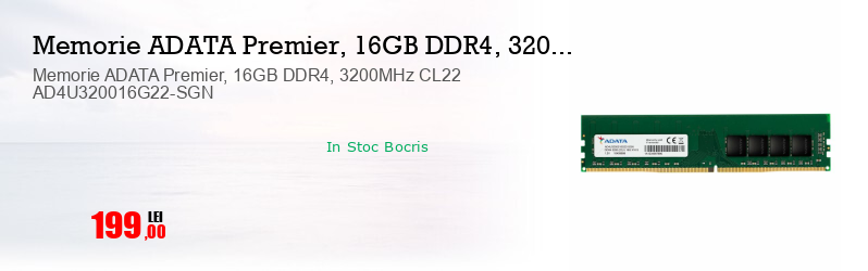 Memorie ADATA Premier, 16GB DDR4, 3200MHz CL22 AD4U320016G22-SGN