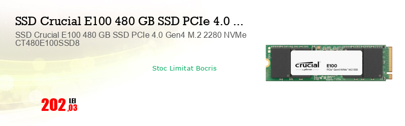 SSD Crucial E100 480 GB SSD PCIe 4.0 Gen4 M.2 2280 NVMe CT480E100SSD8
