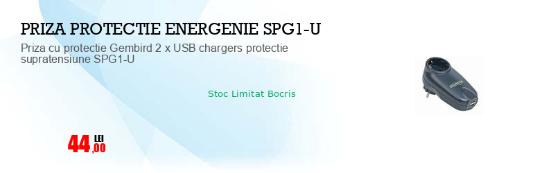 Priza cu protectie Gembird 2 x USB chargers protectie supratensiune SPG1-U