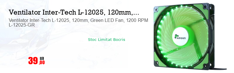 Ventilator Inter-Tech L-12025, 120mm, Green LED Fan, 1200 RPM L-12025-GR