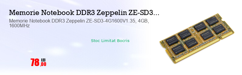 Memorie Notebook DDR3 Zeppelin ZE-SD3-4G1600V1.35, 4GB, 1600MHz